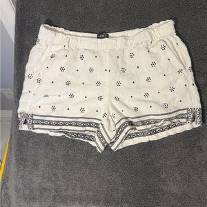 LOFT Women's Cream Embroidered‎ High Waist Linen Shorts